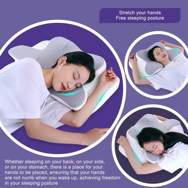Butterfly Memory Foam Pillow Neck Support Grey-2