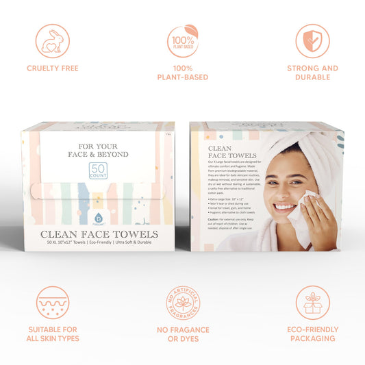 Clean Facial Towels – XL Biodegradable Towels for Sensitive Skin
